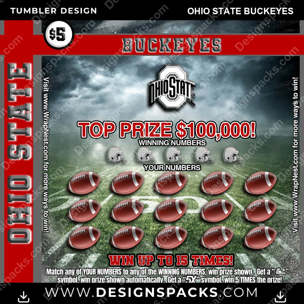 College Sport Lottery Ticket (FOOTBALL) Ohio State Buckeyes NCAA College Sport Tumbler Digital Wrap Design Download