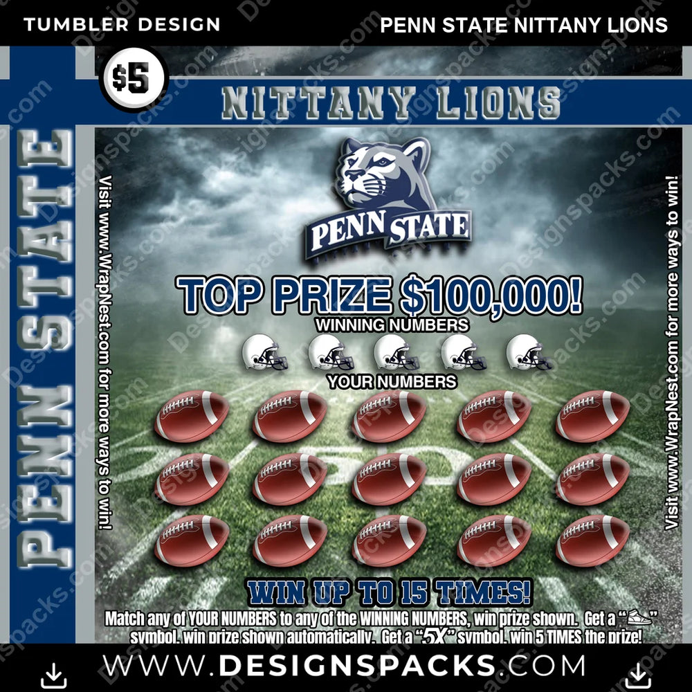College Sport Lottery Ticket (FOOTBALL) Penn State Nittany Lions NCAA College Sport Tumbler Digital Wrap Design Download
