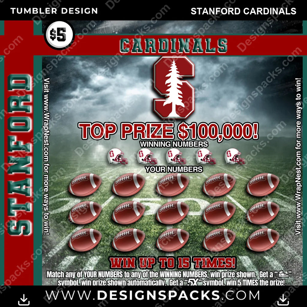 College Sport Lottery Ticket (FOOTBALL) Stanford Cardinals NCAA College Sport Tumbler Digital Wrap Design Download