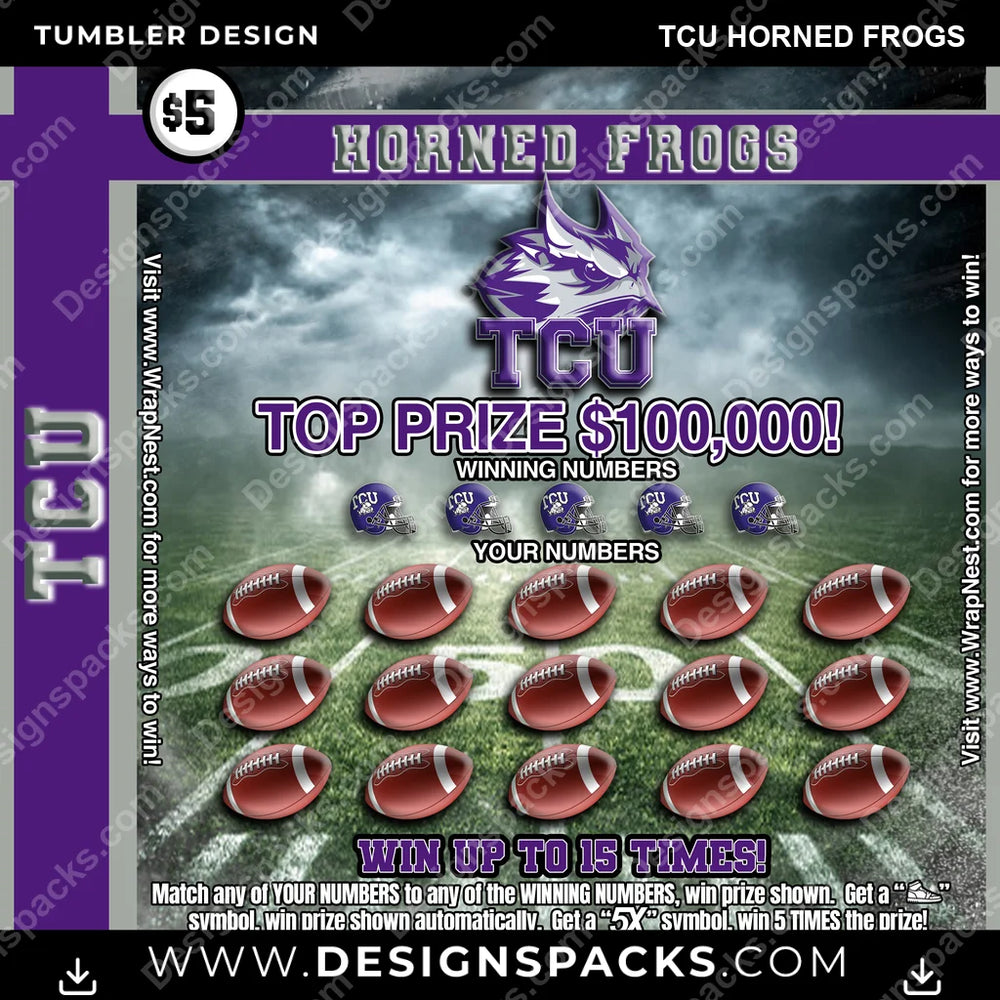 College Sport Lottery Ticket (FOOTBALL) TCU Horned Frogs NCAA College Sport Tumbler Digital Wrap Design Download