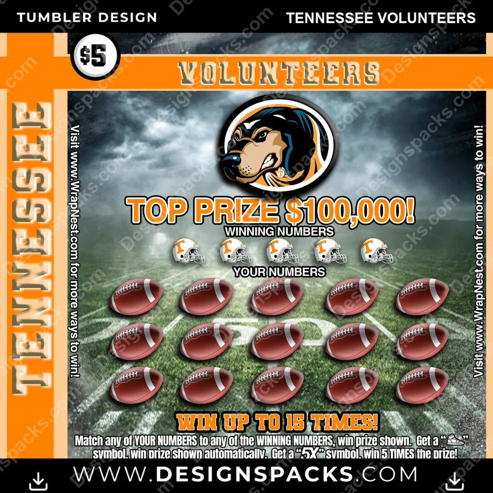 College Sport Lottery Ticket (FOOTBALL) Tennessee Volunteers NCAA College Sport Tumbler Digital Wrap Design Download