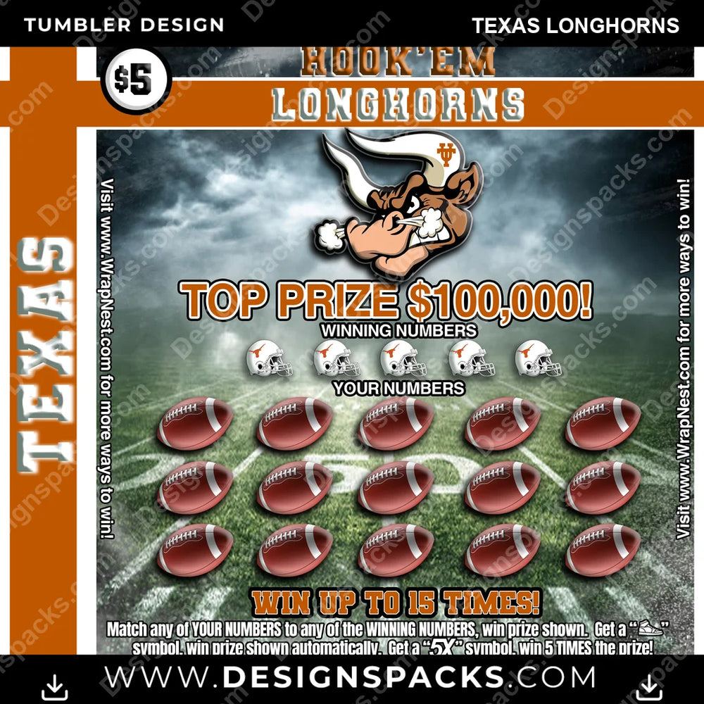 College Sport Lottery Ticket (FOOTBALL) Texas Longhorns NCAA College Sport Tumbler Digital Wrap Design Download