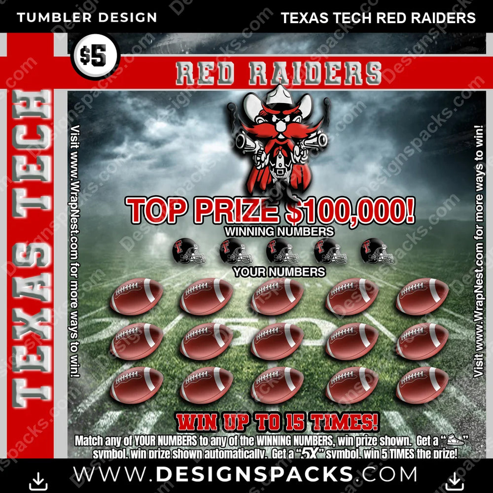 College Sport Lottery Ticket (FOOTBALL) Texas Tech Red Raiders NCAA College Sport Tumbler Digital Wrap Design Download
