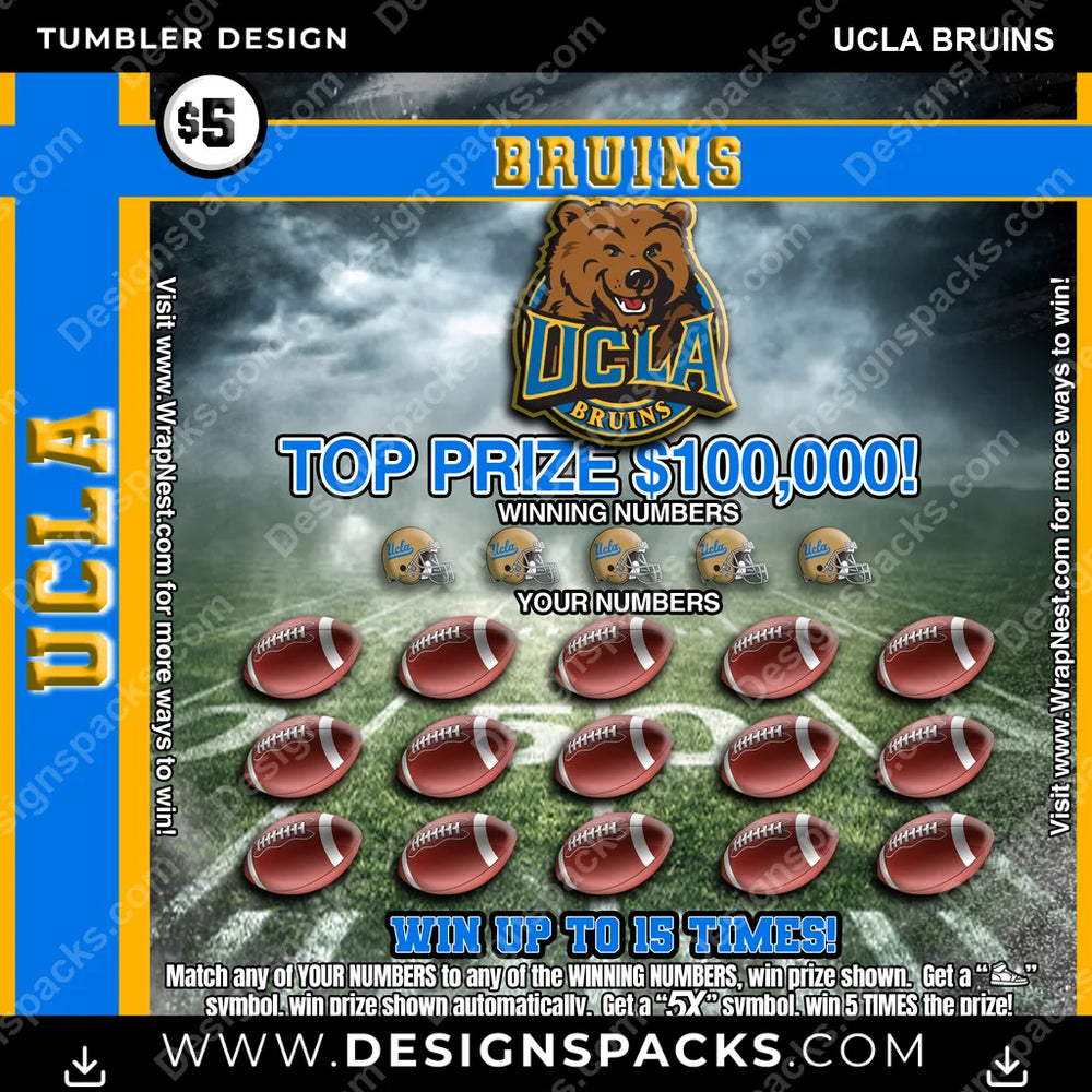 College Sport Lottery Ticket (FOOTBALL) UCLA Bruins NCAA College Sport Tumbler Digital Wrap Design Download