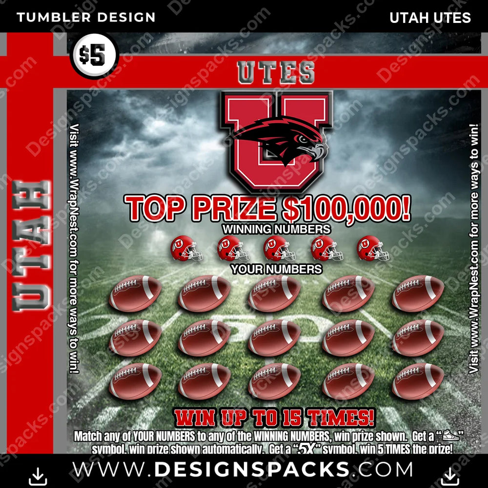College Sport Lottery Ticket (FOOTBALL) Utah Utes NCAA College Sport Tumbler Digital Wrap Design Download