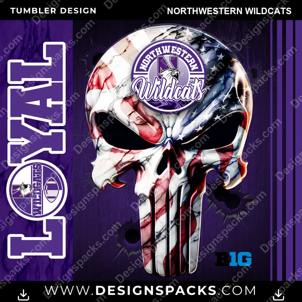 College Sport Loyal Northwestern Wildcats NCAA College Sport Tumbler Digital Wrap Design Download