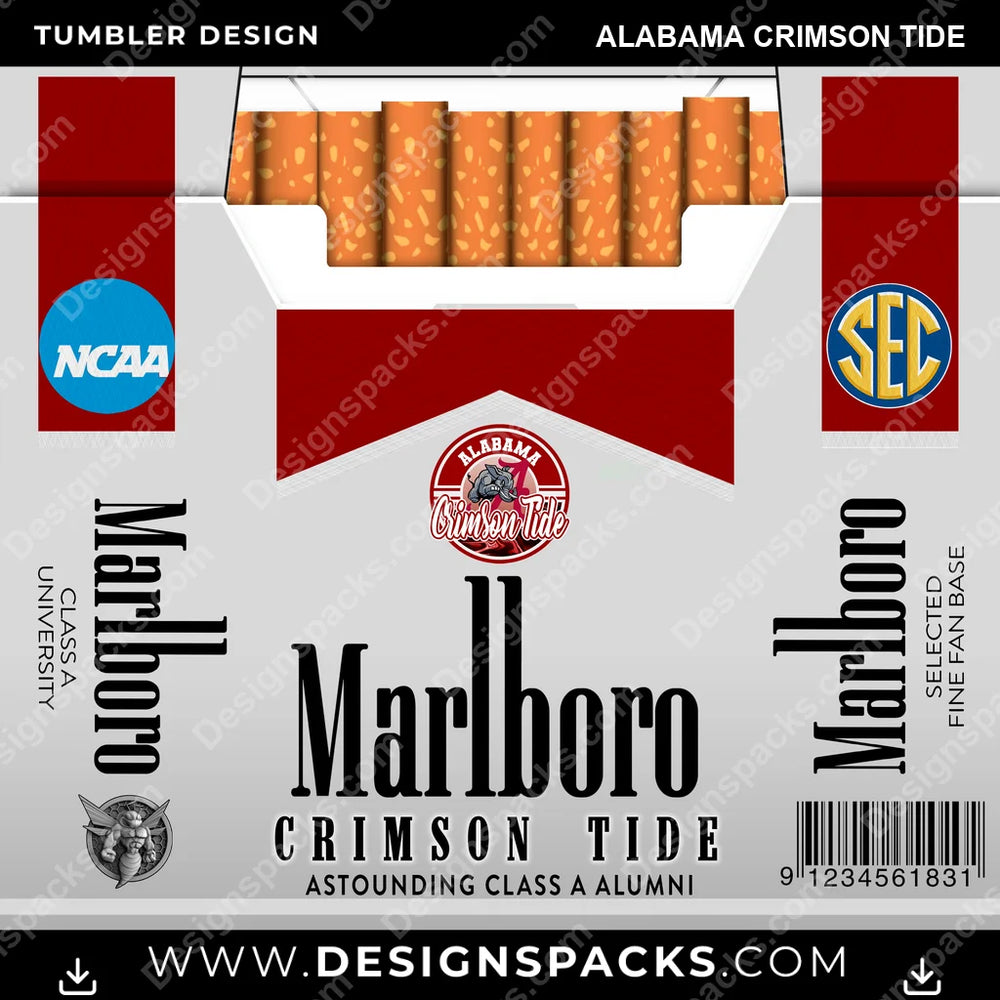 College Sport Marlboro Alabama Crimson Tide NCAA College Sport Tumbler Digital Wrap Design Download