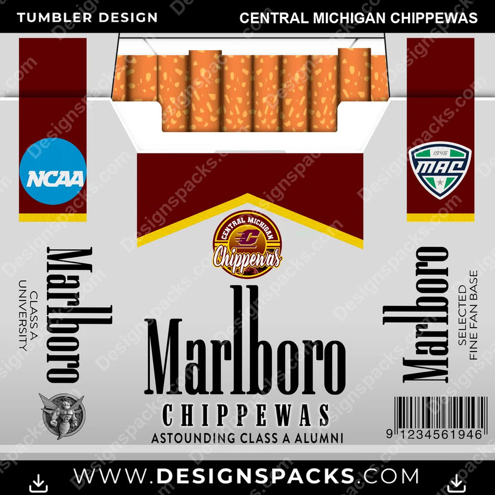 College Sport Marlboro Central Michigan Chippewas NCAA College Sport Tumbler Digital Wrap Design Download