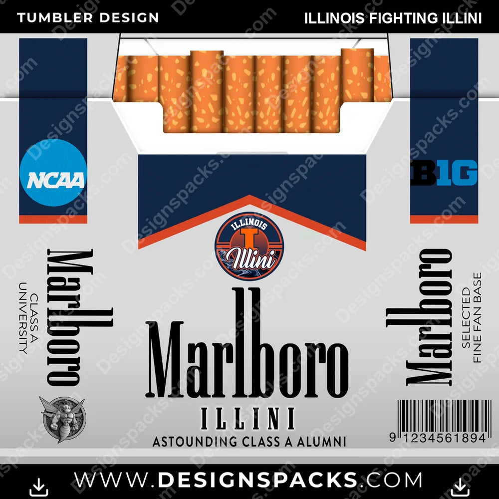 College Sport Marlboro Illinois Fighting Illini NCAA College Sport Tumbler Digital Wrap Design Download