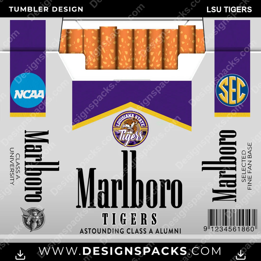 College Sport Marlboro LSU Tigers NCAA College Sport Tumbler Digital Wrap Design Download
