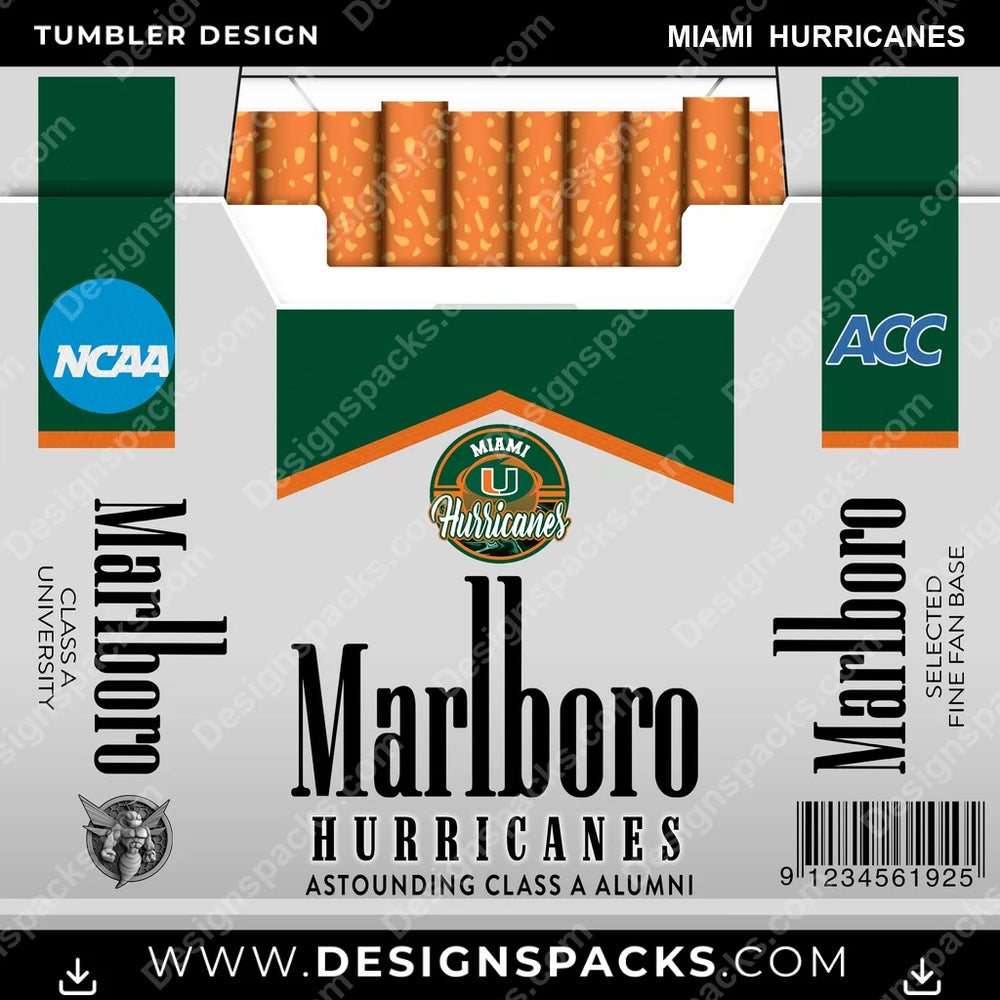 College Sport Marlboro Miami Hurricanes NCAA College Sport Tumbler Digital Wrap Design Download