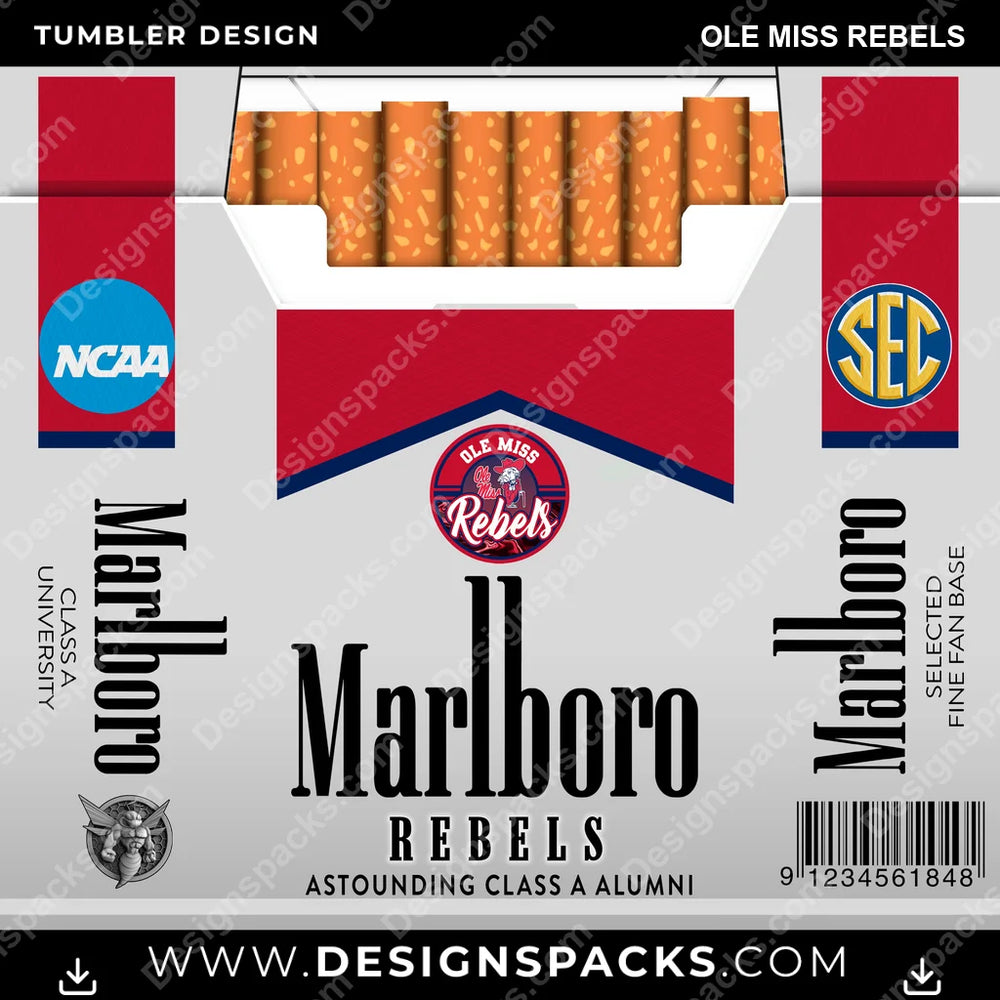 College Sport Marlboro Ole Miss Rebels NCAA College Sport Tumbler Digital Wrap Design Download