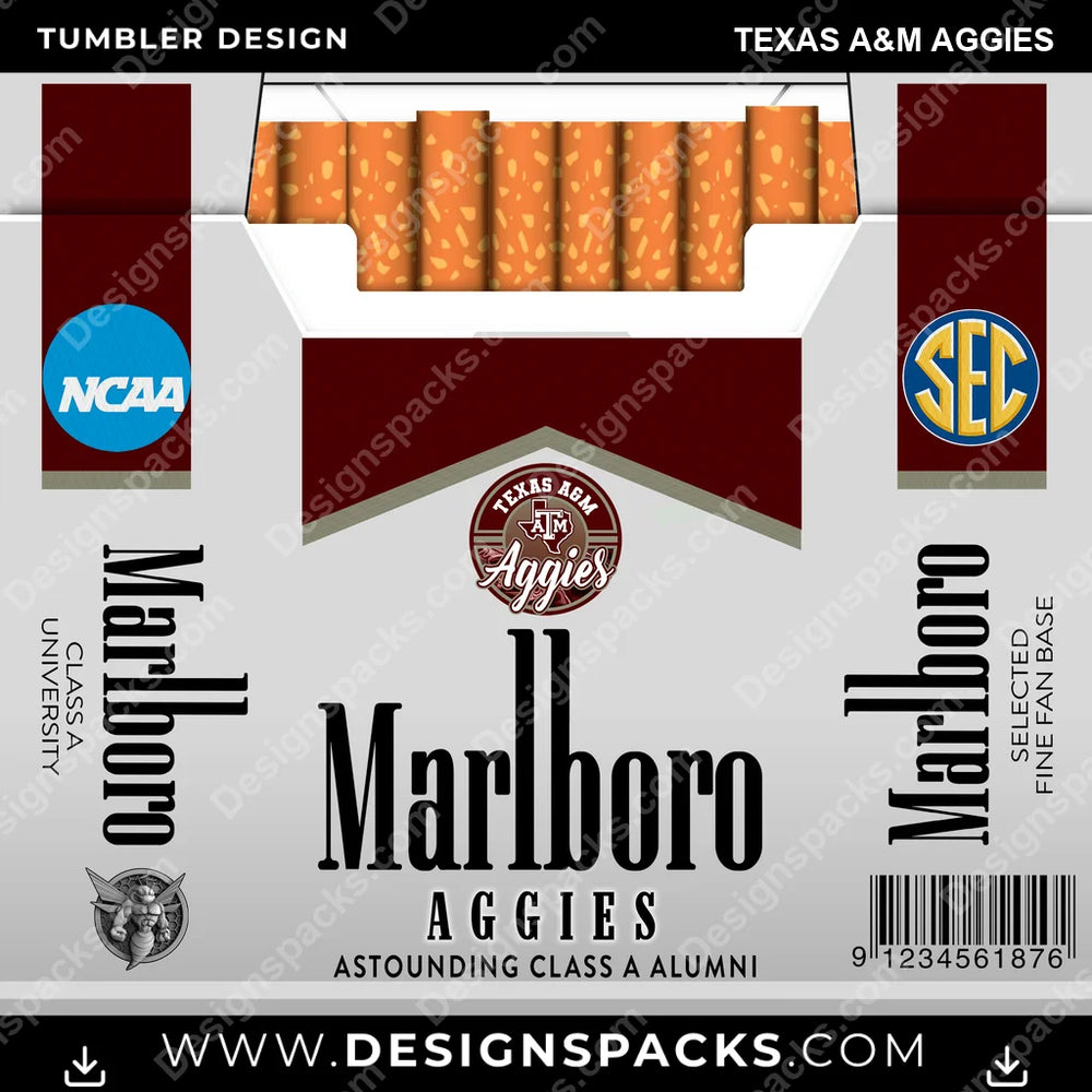 College Sport Marlboro Texas A&M Aggies NCAA College Sport Tumbler Digital Wrap Design Download