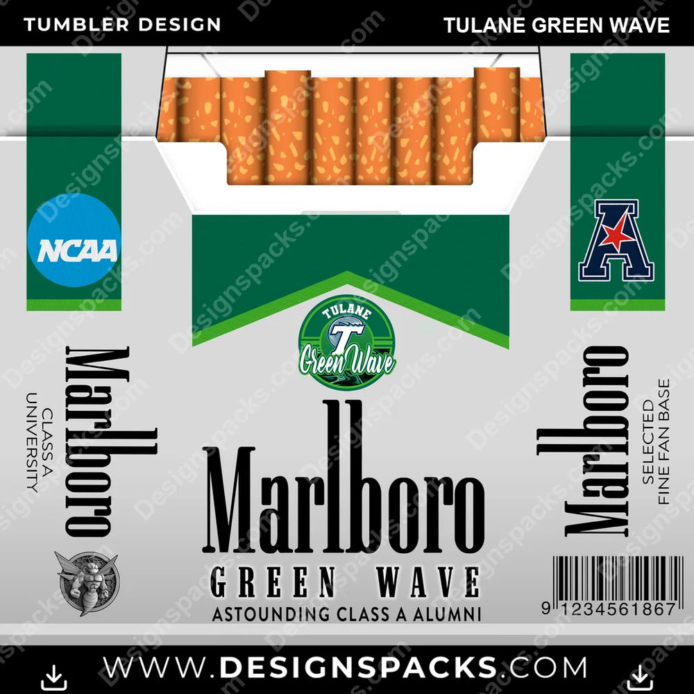 College Sport Marlboro Tulane Green Wave NCAA College Sport Tumbler Digital Wrap Design Download
