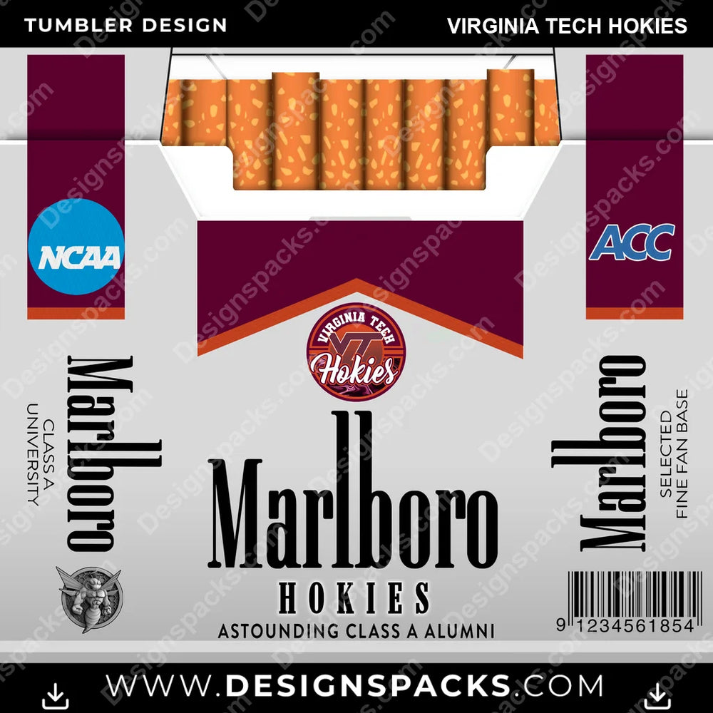 College Sport Marlboro Virginia Tech Hokies NCAA College Sport Tumbler Digital Wrap Design Download