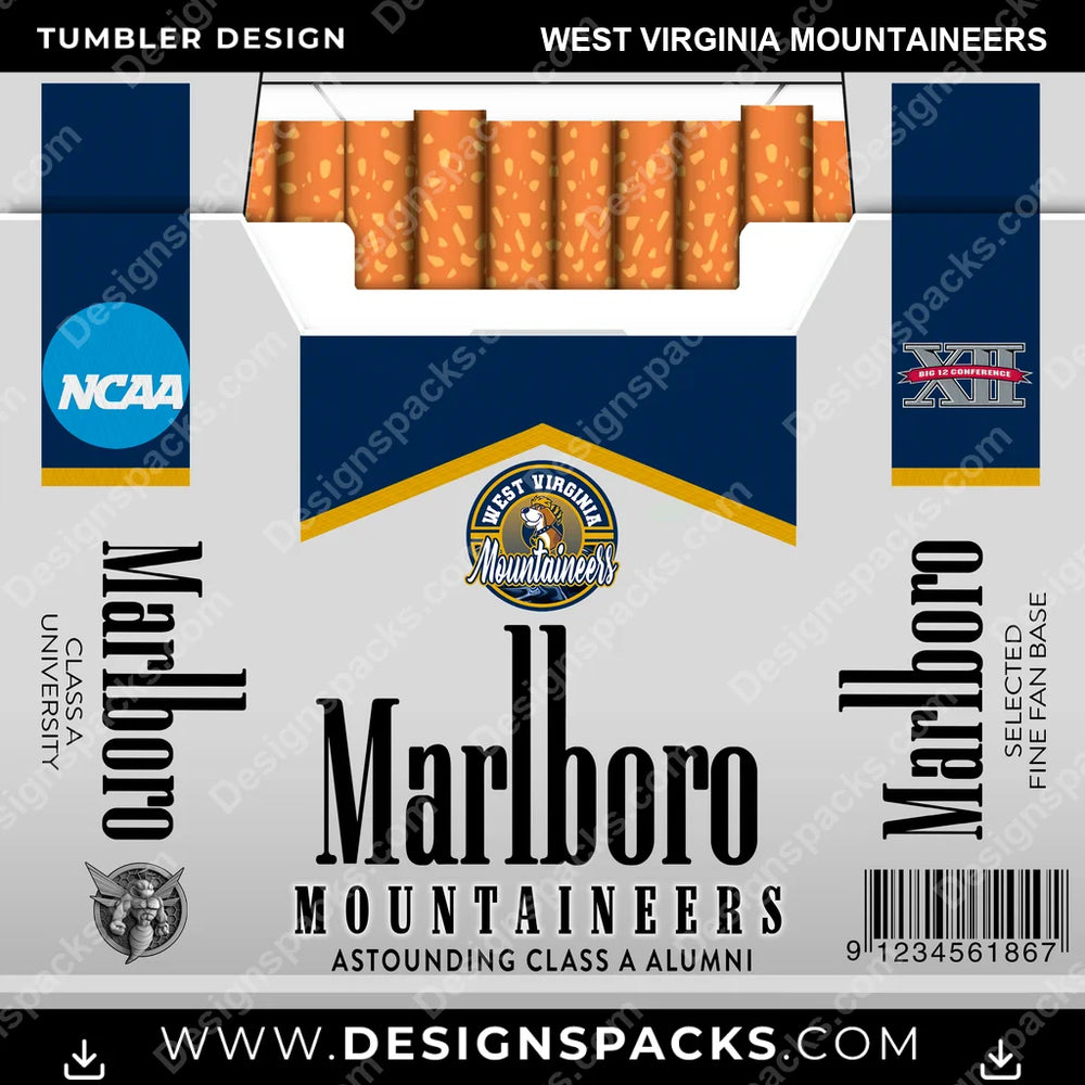 College Sport Marlboro West Virginia Mountaineers NCAA College Sport Tumbler Digital Wrap Design Download