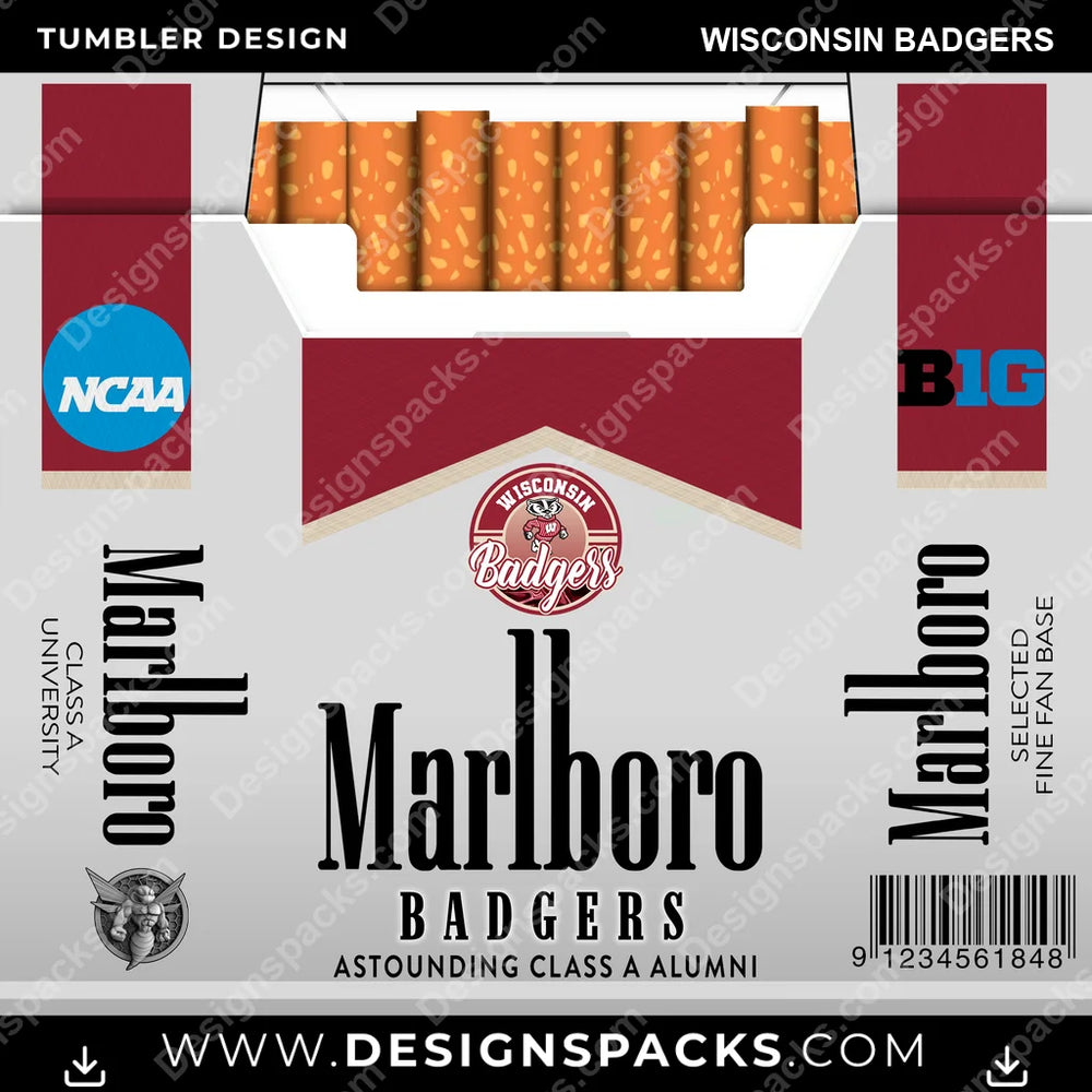 College Sport Marlboro Wisconsin Badgers NCAA College Sport Tumbler Digital Wrap Design Download