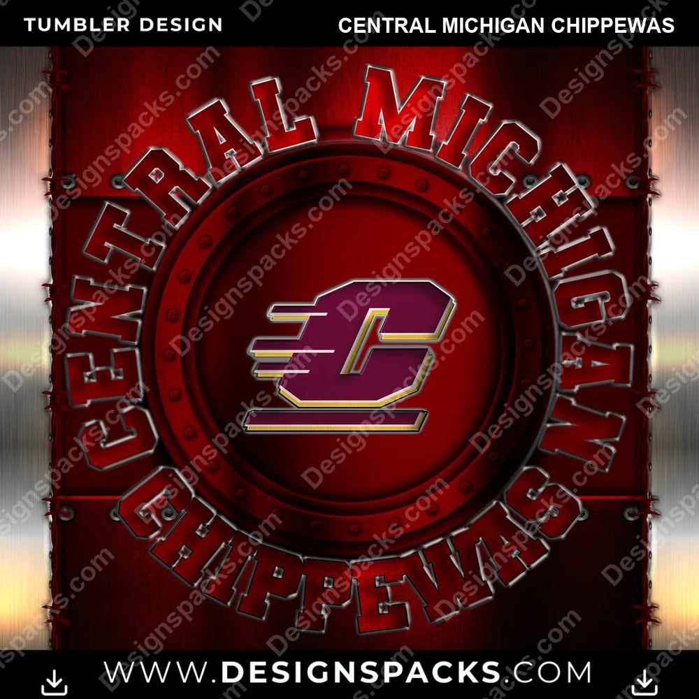 College Sport Metal Central Michigan Chippewas NCAA College Sport Tumbler Digital Wrap Design Download