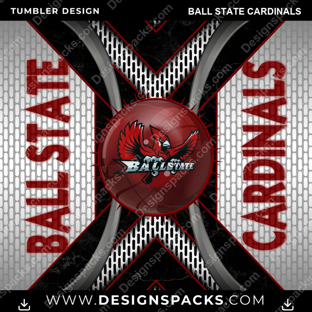 College Sport Metal Grating Ball State Cardinals NCAA College Sport Tumbler Digital Wrap Design Download