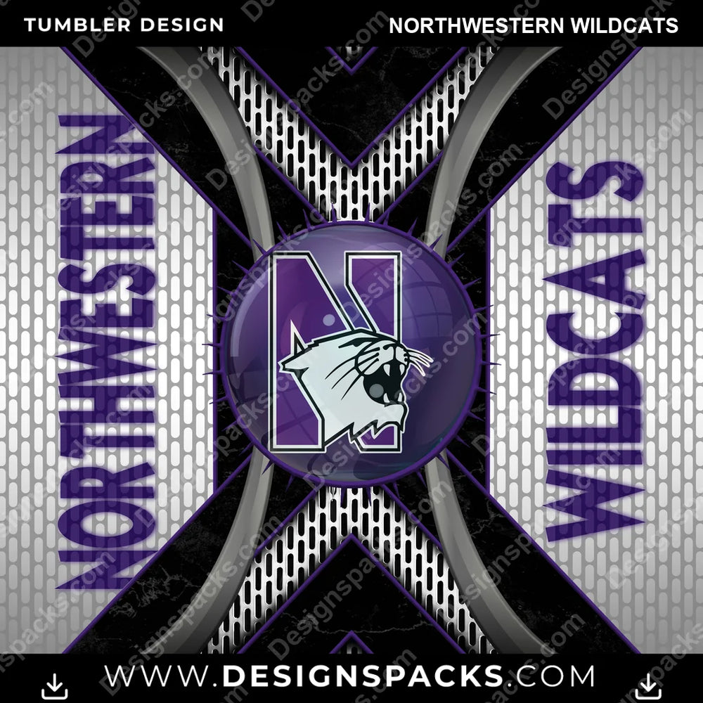 College Sport Metal Grating Northwestern Wildcats NCAA College Sport Tumbler Digital Wrap Design Download
