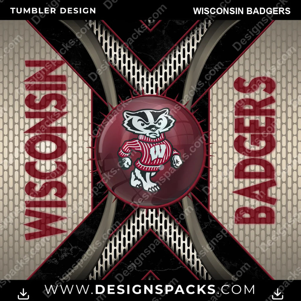 College Sport Metal Grating Wisconsin Badgers NCAA College Sport Tumbler Digital Wrap Design Download