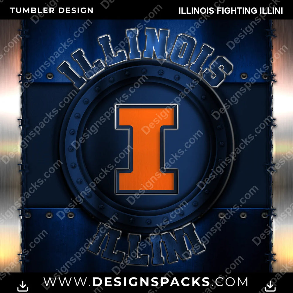 College Sport Metal Illinois Fighting Illini NCAA College Sport Tumbler Digital Wrap Design Download