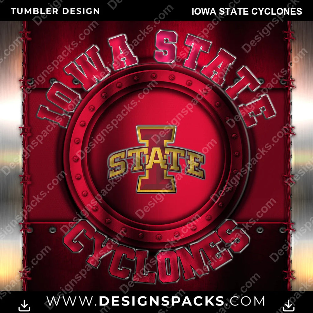 College Sport Metal Iowa State Cyclones NCAA College Sport Tumbler Digital Wrap Design Download