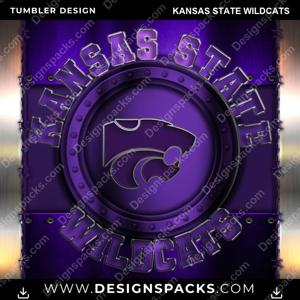 College Sport Metal Kansas State Wildcats NCAA College Sport Tumbler Digital Wrap Design Download