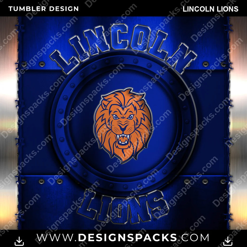 College Sport Metal Lincoln Lions NCAA College Sport Tumbler Digital Wrap Design Download