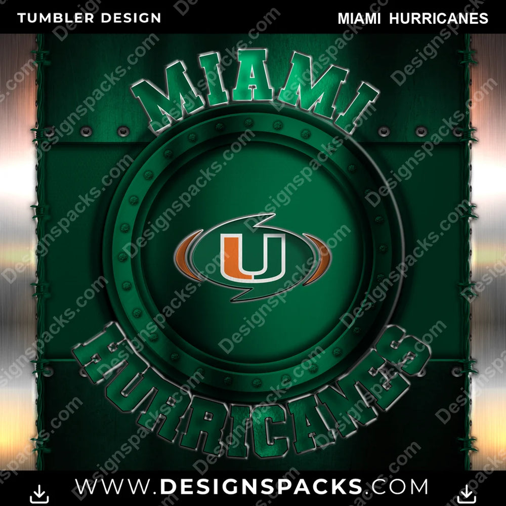 College Sport Metal Miami Hurricanes NCAA College Sport Tumbler Digital Wrap Design Download