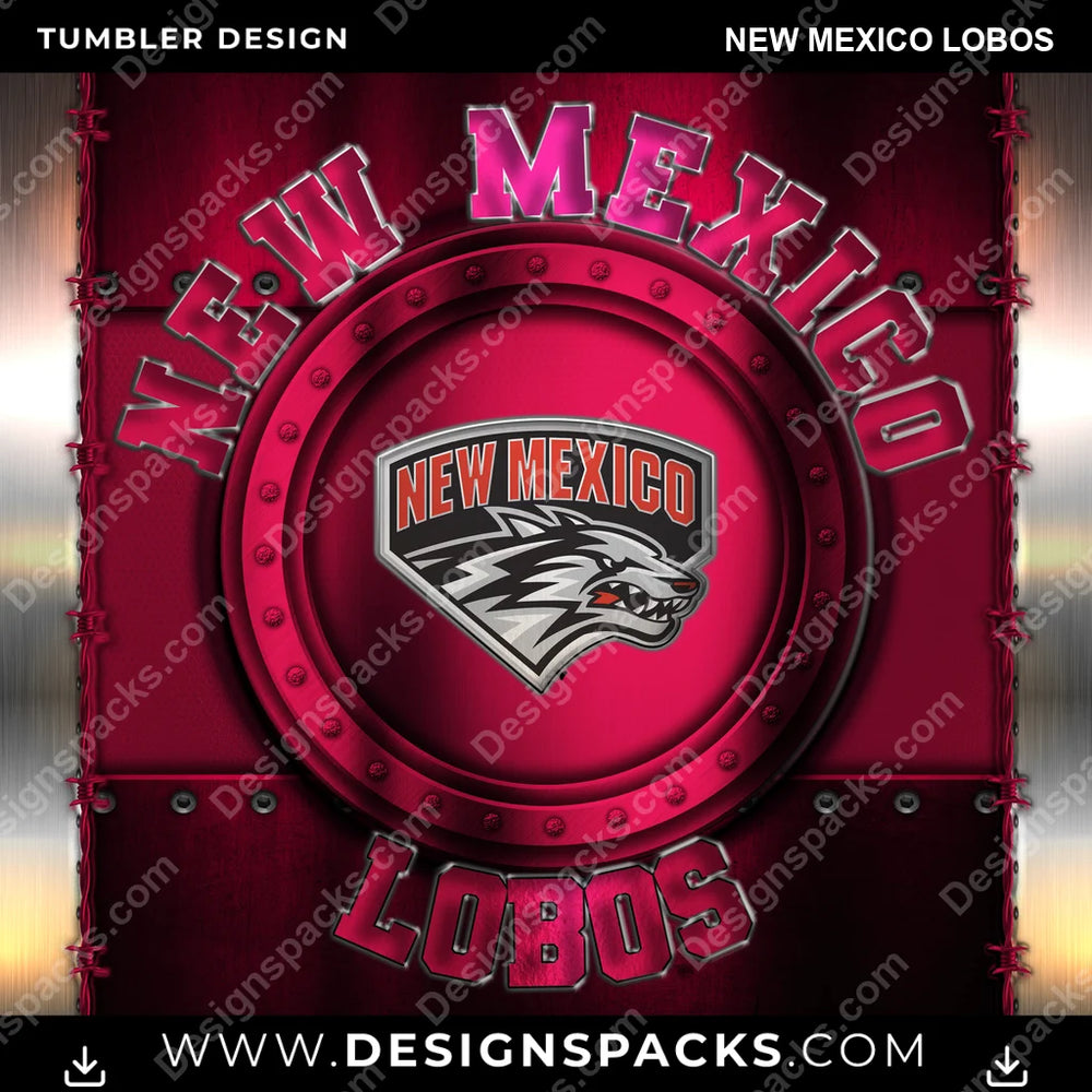 College Sport Metal New Mexico Lobos NCAA College Sport Tumbler Digital Wrap Design Download