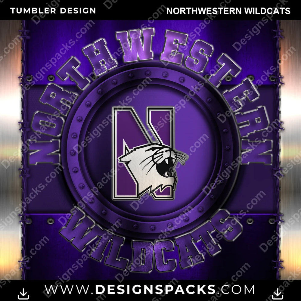 College Sport Metal Northwestern Wildcats NCAA College Sport Tumbler Digital Wrap Design Download