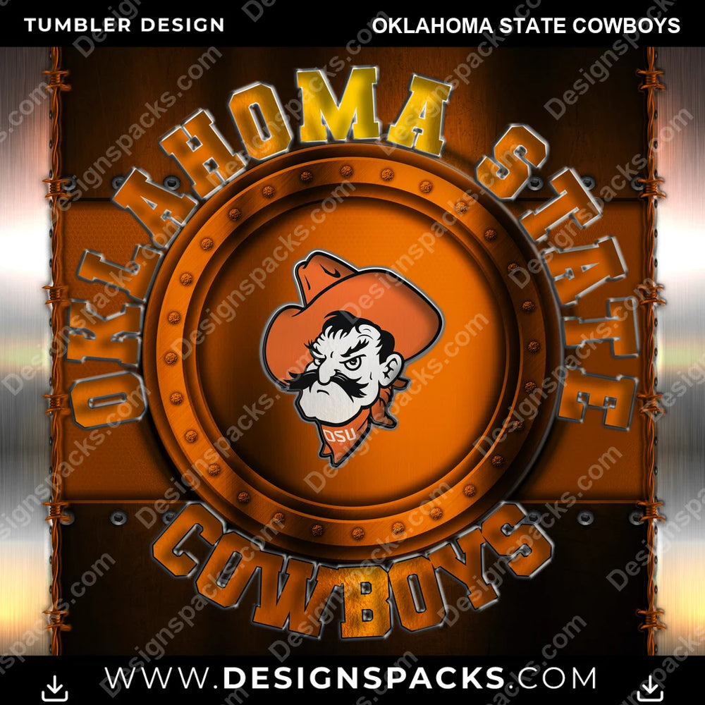 College Sport Metal Oklahoma State Cowboys NCAA College Sport Tumbler Digital Wrap Design Download