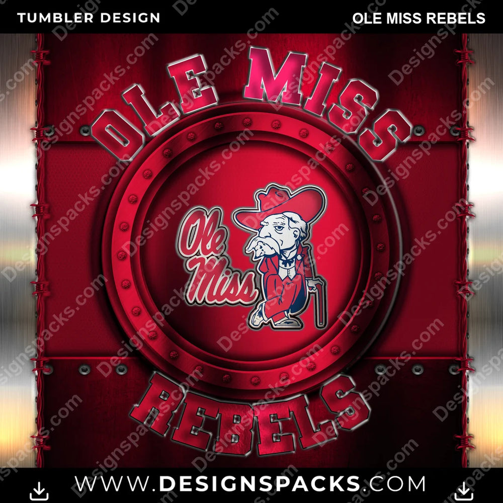 College Sport Metal Ole Miss Rebels NCAA College Sport Tumbler Digital Wrap Design Download