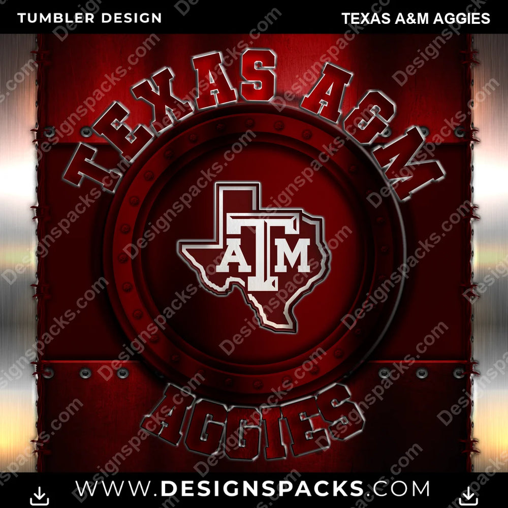 College Sport Metal Texas A&M Aggies NCAA College Sport Tumbler Digital Wrap Design Download