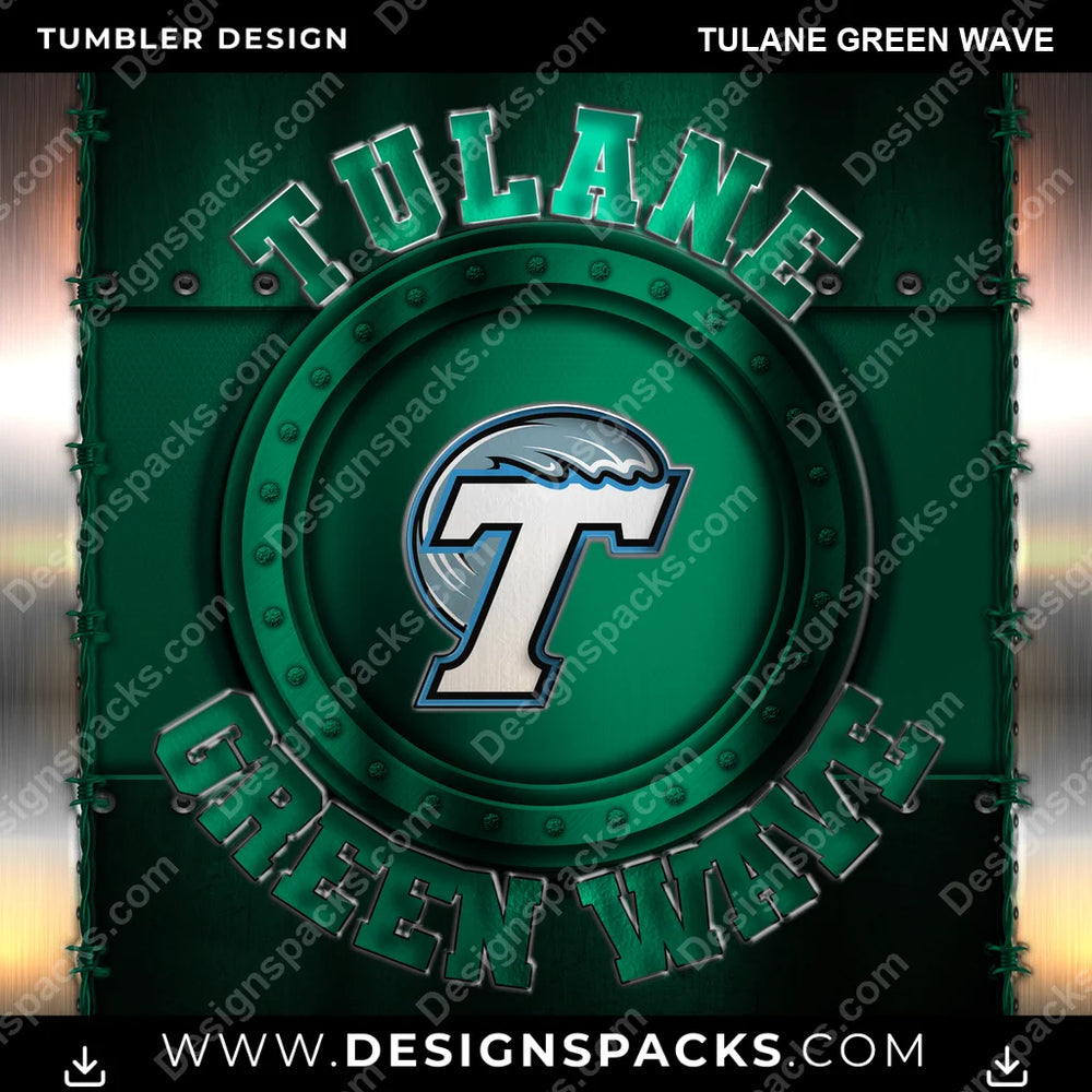 College Sport Metal Tulane Green Wave NCAA College Sport Tumbler Digital Wrap Design Download