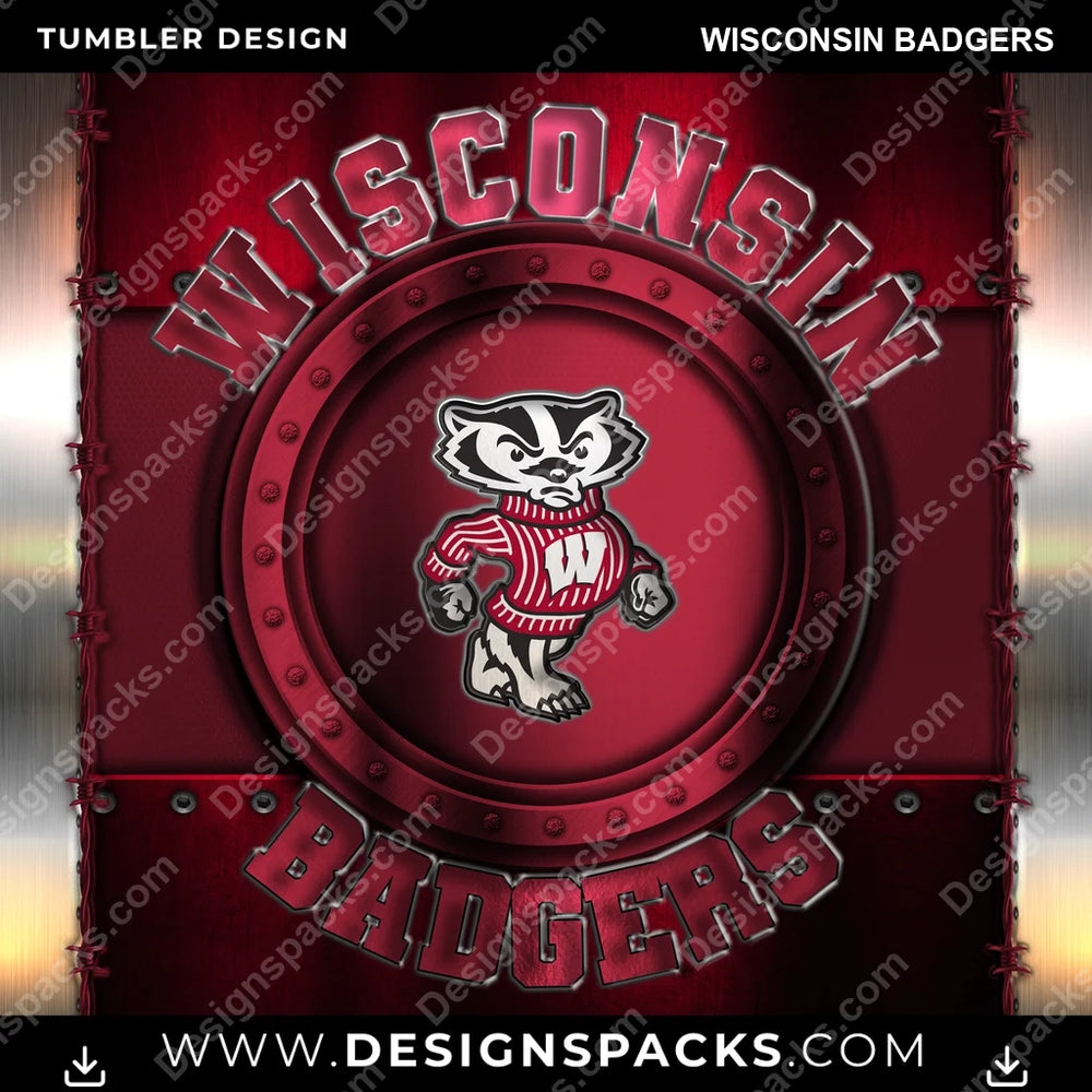College Sport Metal Wisconsin Badgers NCAA College Sport Tumbler Digital Wrap Design Download
