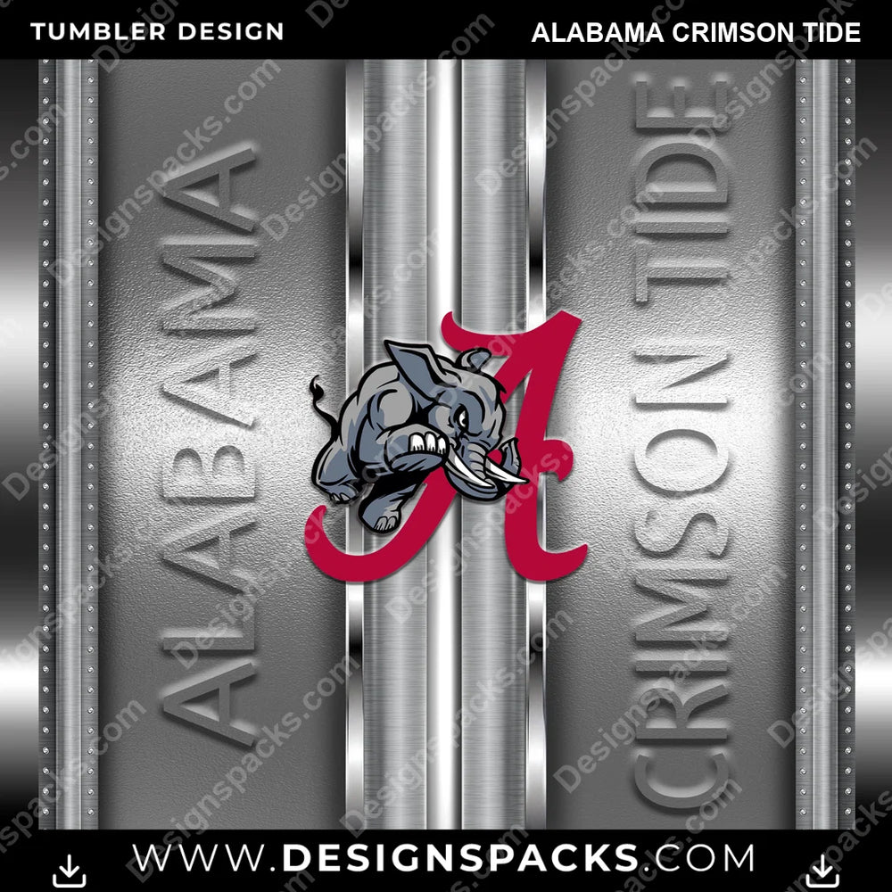 College Sport Metallic Alabama Crimson Tide NCAA College Sport Tumbler Digital Wrap Design Download
