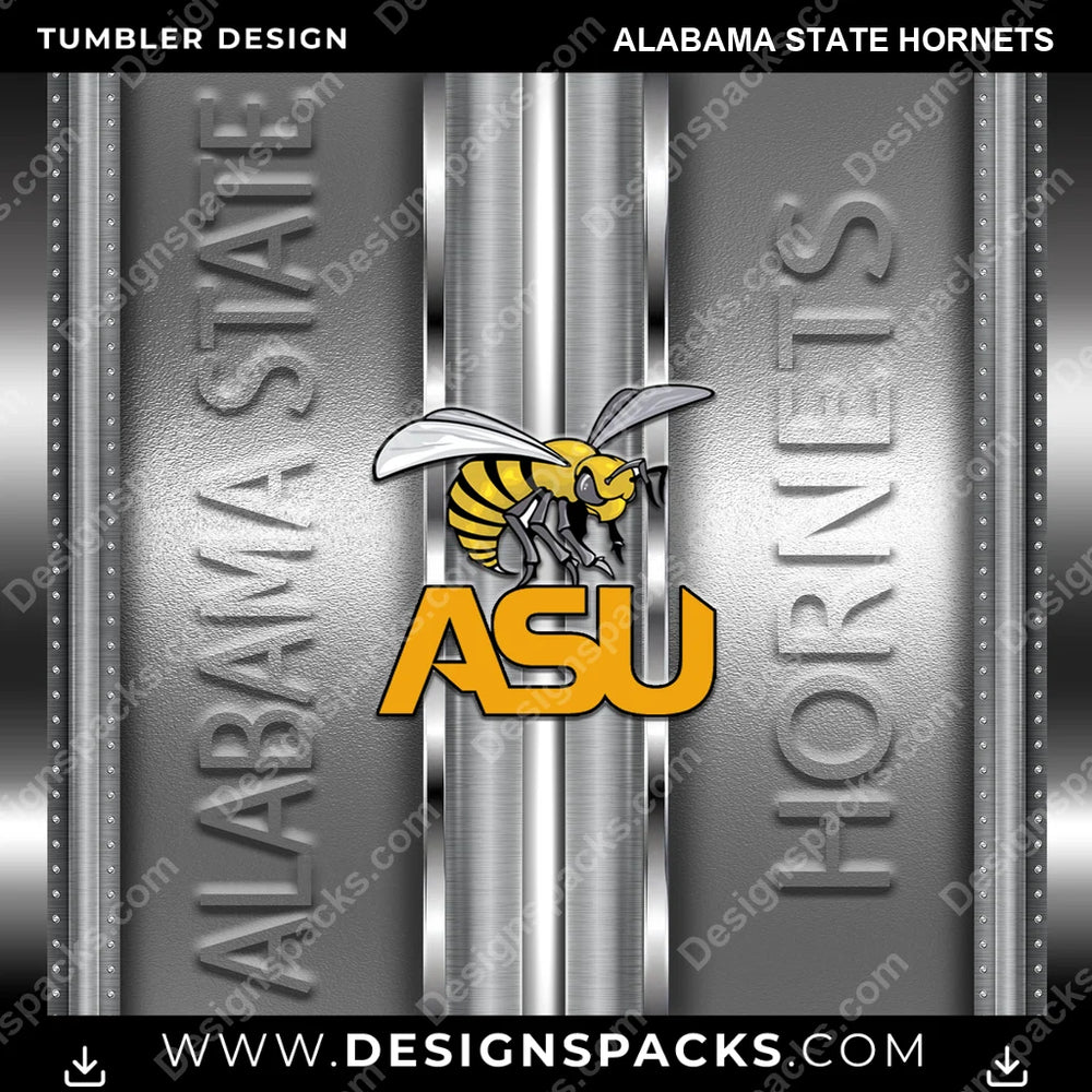 College Sport Metallic Alabama State Hornets NCAA College Sport Tumbler Digital Wrap Design Download