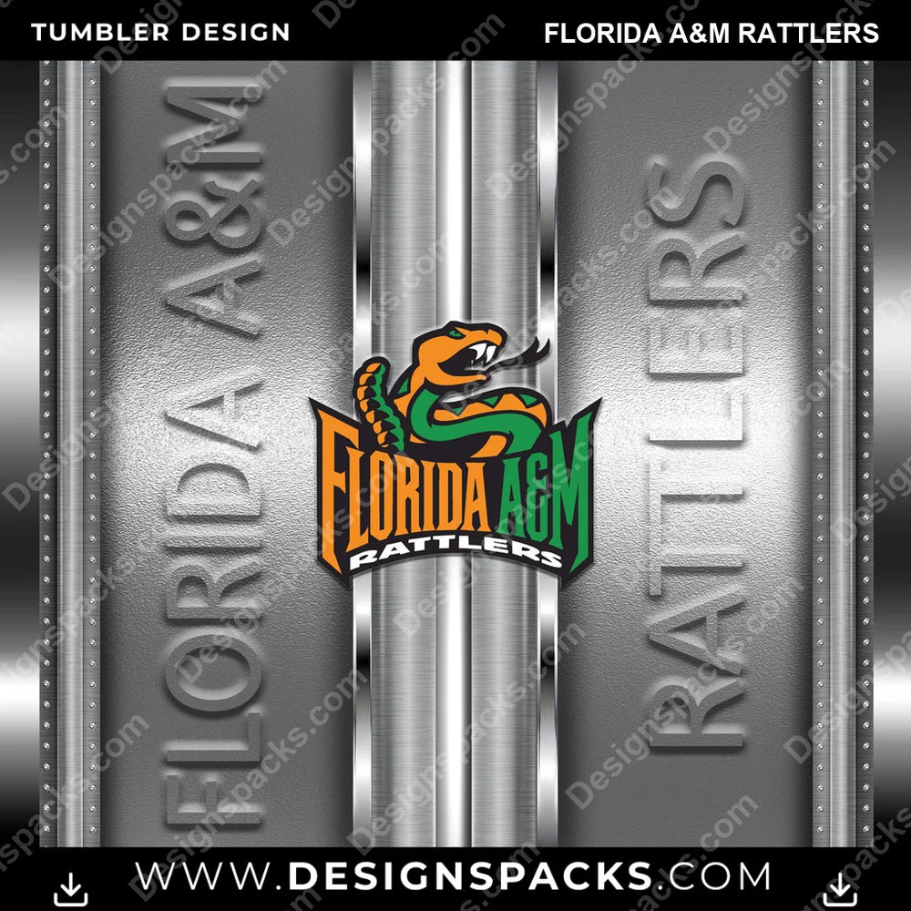 College Sport Metallic Florida A&M Rattlers NCAA College Sport Tumbler Digital Wrap Design Download