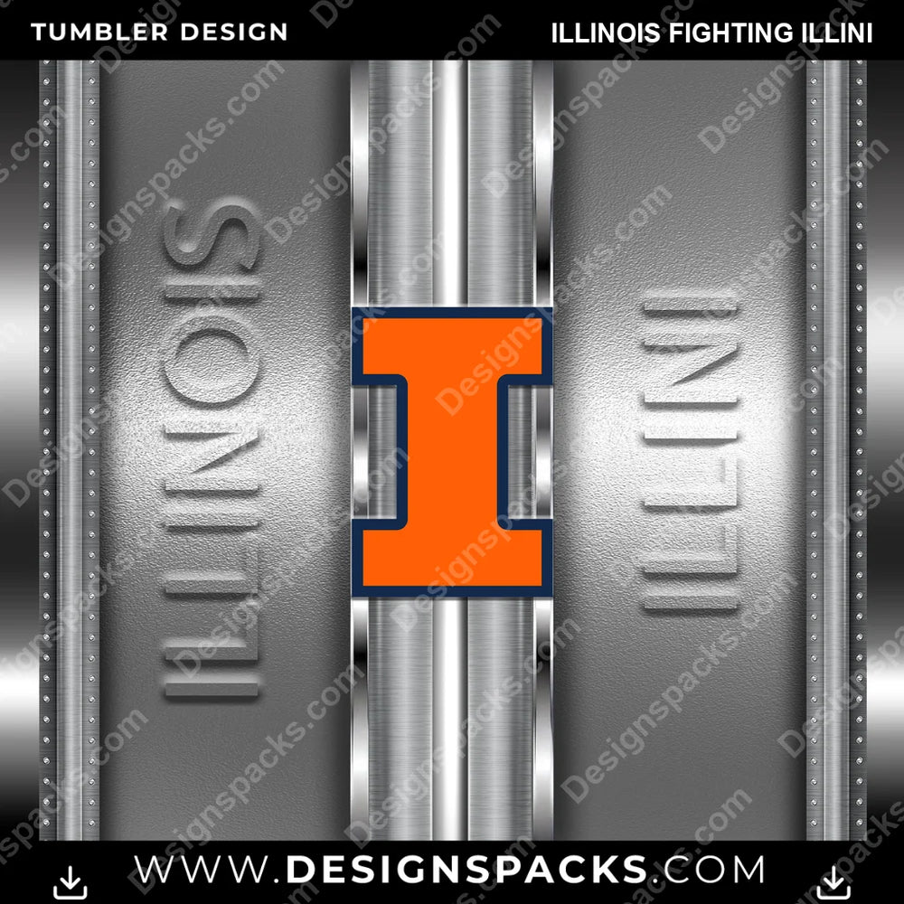 College Sport Metallic Illinois Fighting Illini NCAA College Sport Tumbler Digital Wrap Design Download