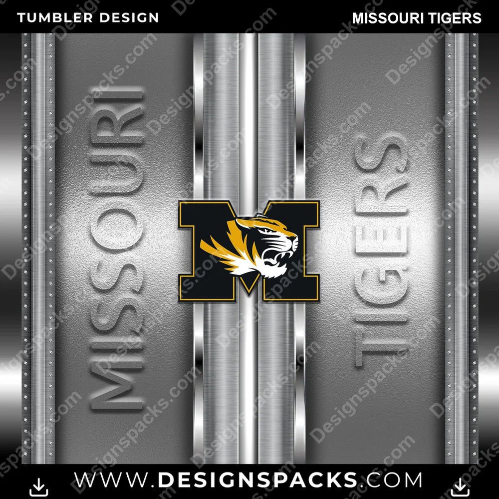 College Sport Metallic Missouri Tigers NCAA College Sport Tumbler Digital Wrap Design Download