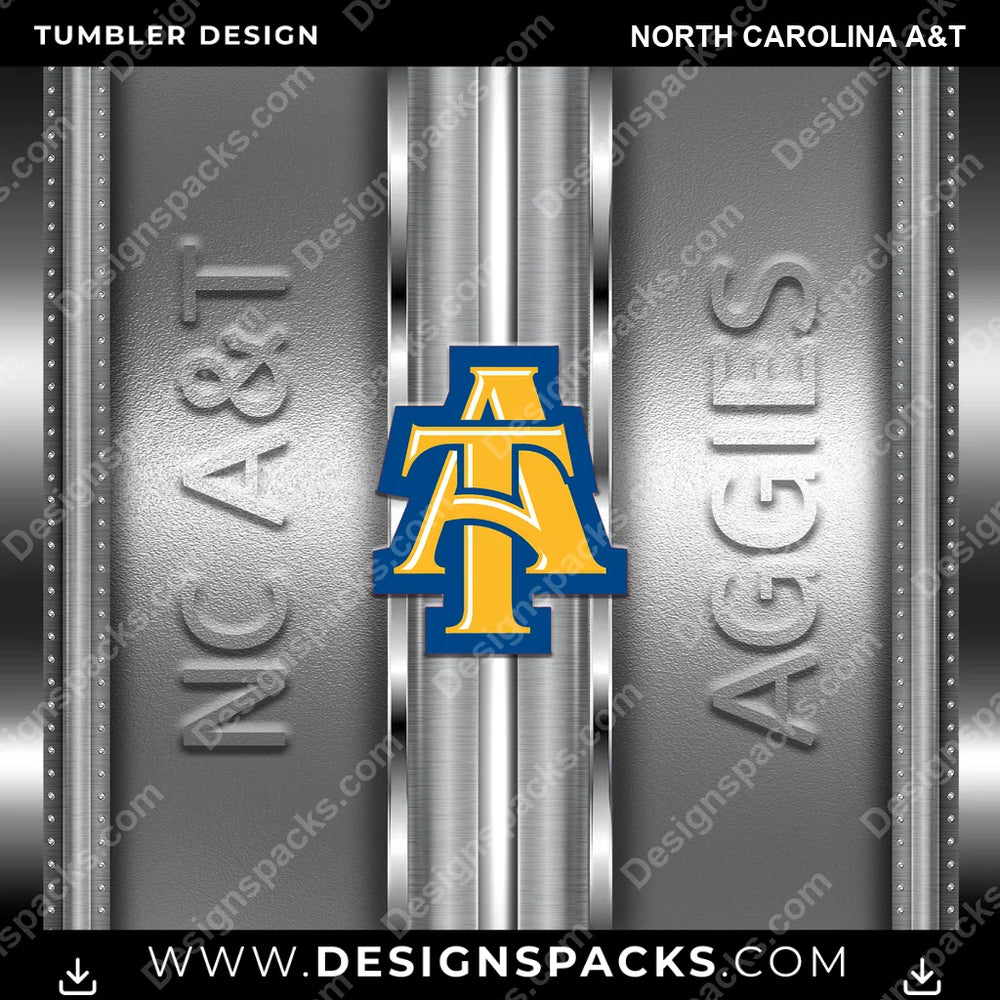 College Sport Metallic North Carolina A&T NCAA College Sport Tumbler Digital Wrap Design Download