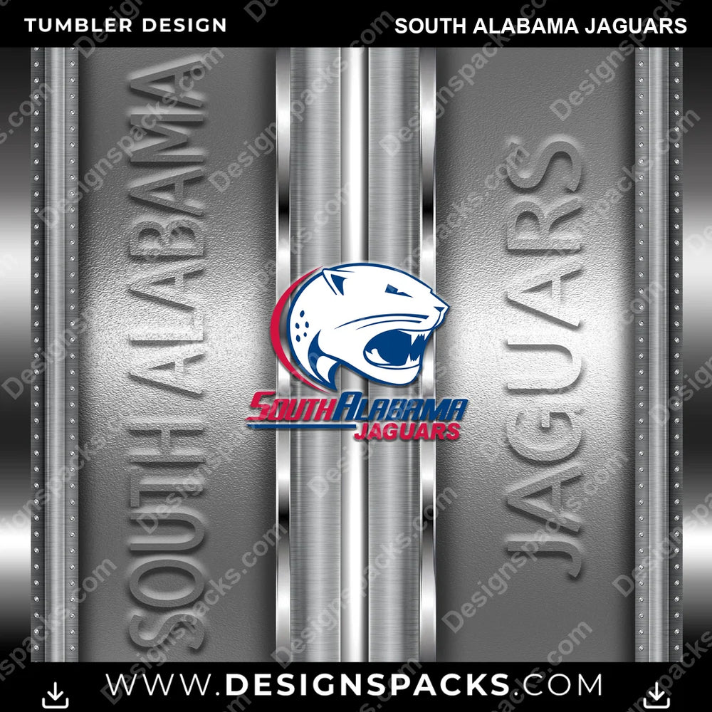 College Sport Metallic South Alabama Jaguars NCAA College Sport Tumbler Digital Wrap Design Download