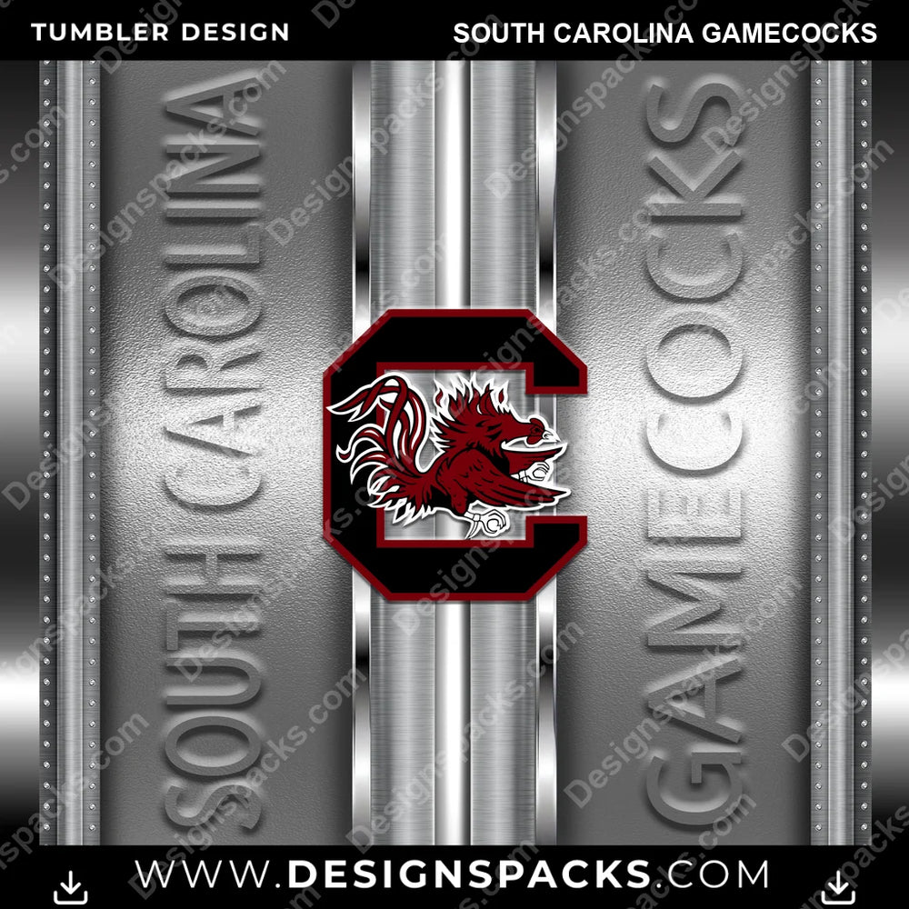 College Sport Metallic South Carolina Gamecocks NCAA College Sport Tumbler Digital Wrap Design Download