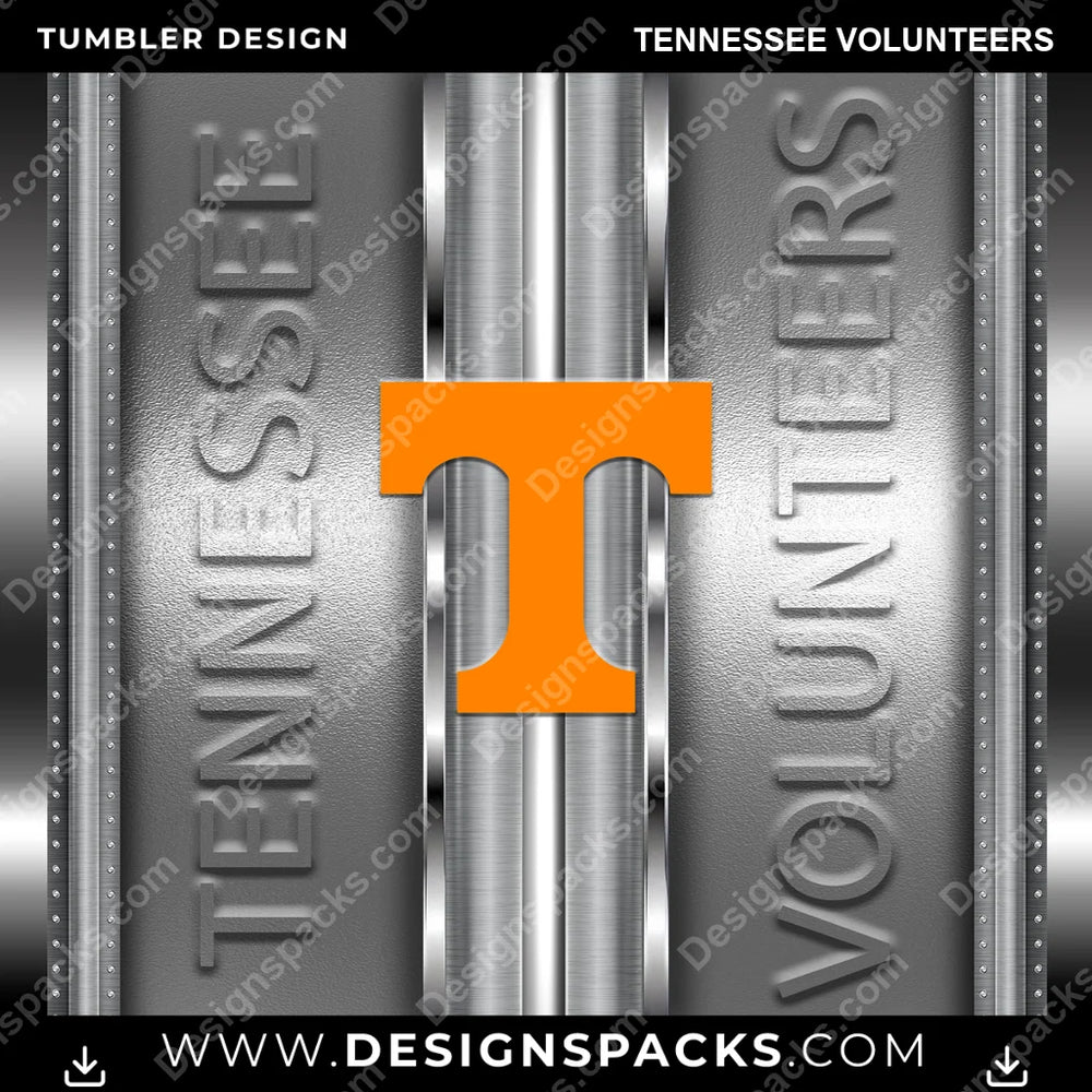 College Sport Metallic Tennessee Volunteers NCAA College Sport Tumbler Digital Wrap Design Download