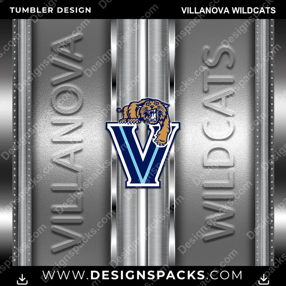 College Sport Metallic Villanova Wildcats NCAA College Sport Tumbler Digital Wrap Design Download