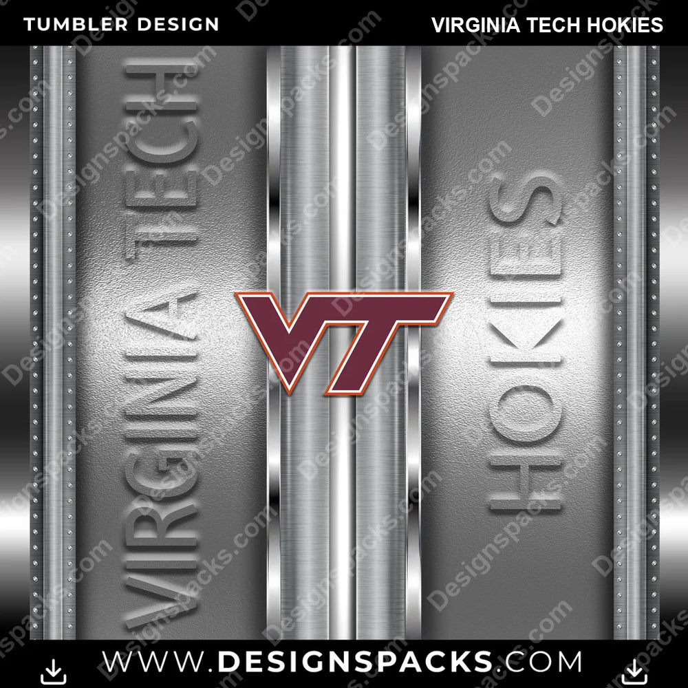 College Sport Metallic Virginia Tech Hokies NCAA College Sport Tumbler Digital Wrap Design Download