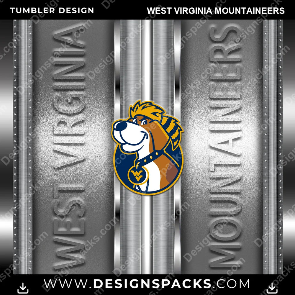 College Sport Metallic West Virginia Mountaineers NCAA College Sport Tumbler Digital Wrap Design Download