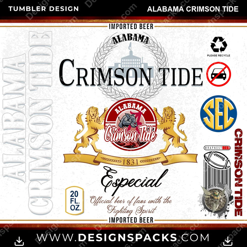 College Sport Modelo Alabama Crimson Tide NCAA College Sport Tumbler Digital Wrap Design Download